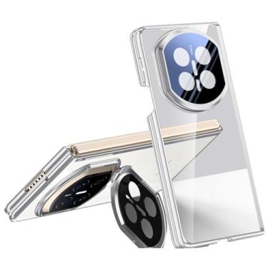 Imagem de POYUFRG Capa fina para Huawei Mate X7, capa de proteção de dobradiça transparente HD galvanizada de luxo com tampa de suporte de lente de metal, prata, Mate X7