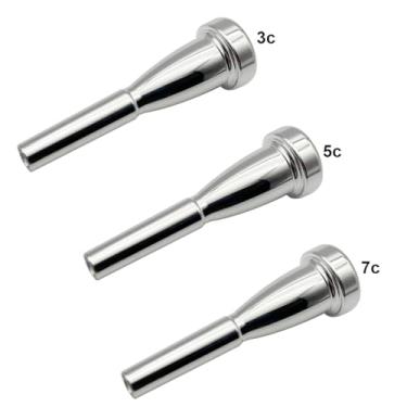Imagem de Missmore Conjunto de bocal de trompete 3C 5C 7C banhado a prata - Acessório profissional de instrumento de latão para iniciantes, intermediários e avançados - Kit de bocal de trompete (conjunto forma