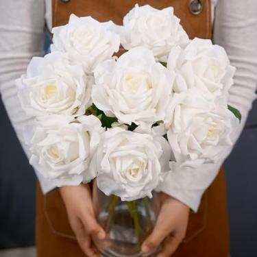 Imagem de JaHe Artisan 6 peças de rosas de látex de toque real de seda, haste única artificial, flores grandes para casa, festa, escritório, casamento, decoração interna, arranjos florais, centros de mesa