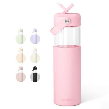 Imagem de Garrafa de água de vidro com manga de silicone e tampa de canudo de 590 ml para meninas e mulheres, garrafas de vidro para viagem, casa, academia, esportes (rosa)
