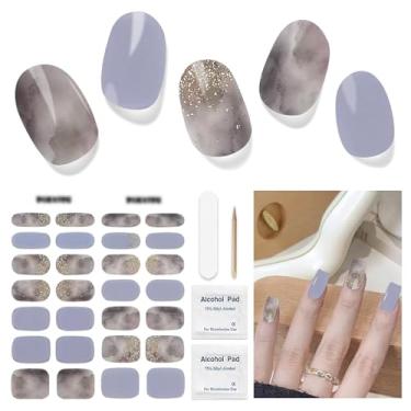 Imagem de DUKASOU Tiras de unhas de gel semicuradas, 28 peças de adesivos de unhas de gel UV para mulheres, casa, arte de unhas faça você mesmo, luz UV necessária (pintura de tinta azul)