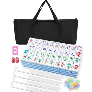 Imagem de Doreimi American Mahjong Set with 160 White Tiles and 4 Transparent Holders/Pushers, Portable American Style Mahjong Game with Carrying Bag, Classic Board Games for Family Night