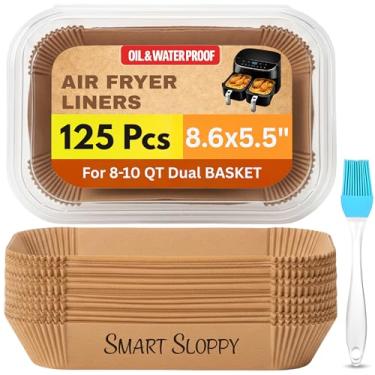 Imagem de Forros descartáveis para fritadeira a ar – 125 peças de papel pergaminho antiaderente, à prova de óleo e à prova d'água para facilitar a limpeza | Serve para cestas QT Air Fryer (125, retangulares de