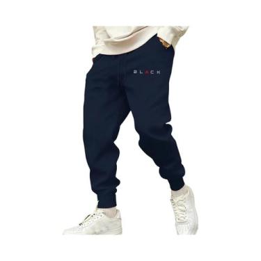 Imagem de Calças De Moletom Masculinas Pretas Com Bolsos, Cintura Elástica, Esta