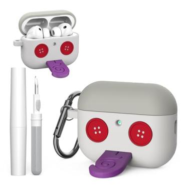 Imagem de OAJ Capa protetora facial de desenho 3D legal com chaveiro e kit de limpeza, compatível com AirPods Pro 3 gerações - capa de silicone à prova de choque (língua roxa)