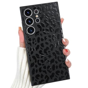 Imagem de OOK Capa magnética para Samsung Galaxy S24 Ultra, estampa fofa de leopardo preto de silicone [compatível com MagSafe] Capa de telefone fina à prova de choque com estampa de guepardo para celular de