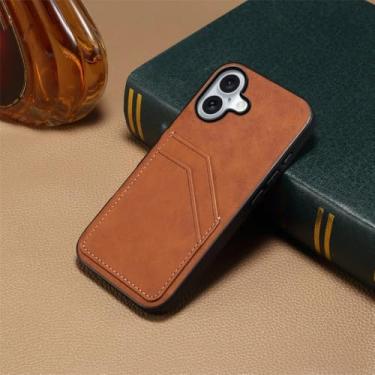 Imagem de Capa traseira tipo carteira para iPhone 16 Pro Max Plus com compartimento para cartão de crédito, em couro PU, para homens e mulheres, capa protetora para celular, marrom, para iPhone 16 Pro