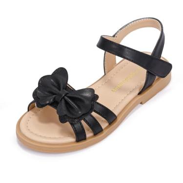 Imagem de PANDANINJIA Clover Sandálias femininas para bebês e crianças pequenas/crianças grandes bico aberto lindo laço sandália social sapatos de verão, Trevo, preto, poliuretano, 3 Little Kid