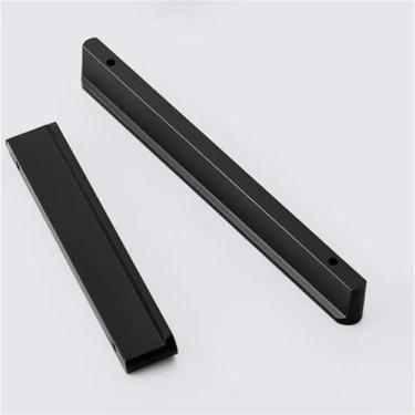 Imagem de HTNAFONI Puxadores de porta longos de armário de cozinha escovados dourados simples de liga de alumínio para armário de armário puxadores de porta de móveis 1 peça (preto escovado 546 mm)