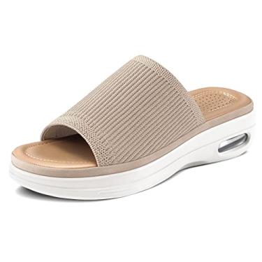 Imagem de mysoft Sandálias femininas confortáveis com almofada de ar de malha sem cadarço plataforma leve para caminhada sapatos de verão, Bege, 6.5 Wide