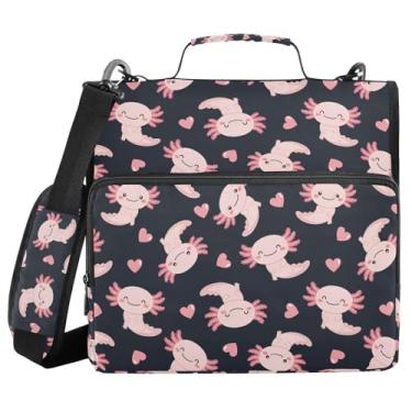 Imagem de Linda bolsa axolotl coração preto com zíper pasta de arquivo com 3 anéis grande organizador de documentos com alça de ombro serve para laptop para escritório e faculdade suprimentos