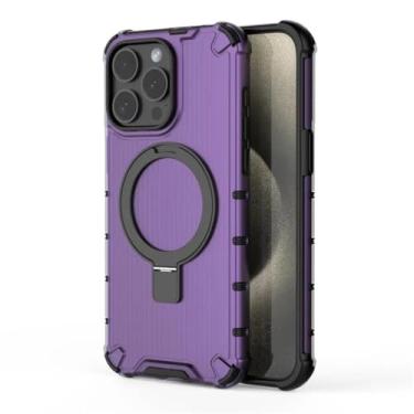 Imagem de HTVJFXCapa protetora transparente com suporte magnético ondulado em metal para iPhone 16 Pro (Para iPhone 16 Pro/Roxo)