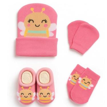 Imagem de Kit 4 Peças Fofurinha Recém Nascidos Com Touca Luva e Meia Meia 3D Beb