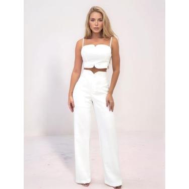 Imagem de Conjunto cropped e calça alfaiataria - Divina Gata, Branco b, G