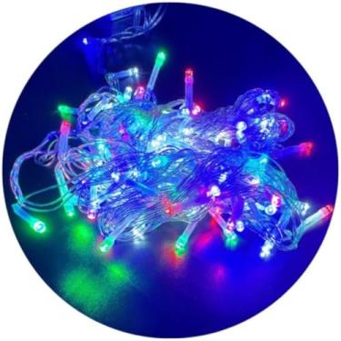 Imagem de Cordão de Pisca-Pisca 100 Leds - 10m de Fio Transparente 110v com 8 Funções em Cores Vibrantes para Decoração Natalina