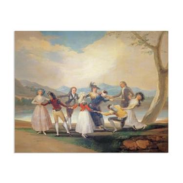 Imagem de Arte de parede Francisco Goya, Blind Man's Buff, 1788-9, impressão em tela famosa reprodução de pinturas a óleo abstratas imagem de arte emoldurada para decoração de casa 65 x 50 cm (26 x 19