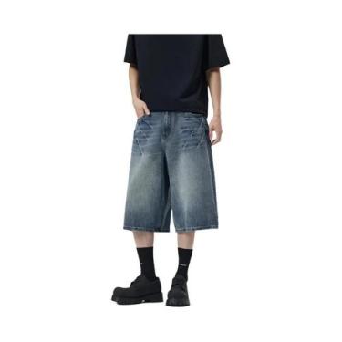 Imagem de Shorts Jeans Masculinos De Verão Preto E Cinza, Corte Reto, Largura So