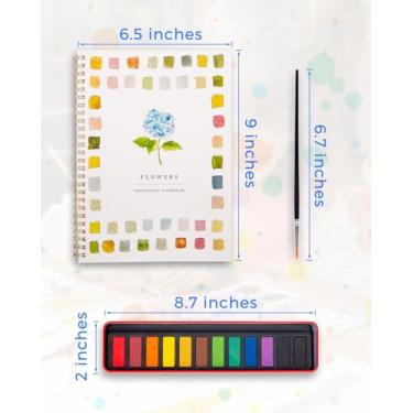 Imagem de usouioo Kit de pintura em aquarela para iniciantes, 12 cores e 3 pincéis com conjunto de pintura multitema, materiais de arte de contorno para crianças/adolescentes/adultos