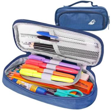 Imagem de Estojo Escolar 2 Compartimentos Pincéis Lápis Organizador - Kvn, Azul