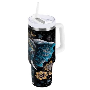 Imagem de SEHANY Copo de elefante fofo de 1,134 g com alça, copo isolado de aço inoxidável de parede dupla à prova de vazamento, caneca de café isolada para viagem cabe no suporte de copo de carro