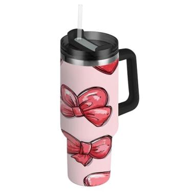 Imagem de ATTX Copo de Dia dos Namorados de 1,134 g com alça, copo de aço inoxidável a vácuo de parede dupla com palha, caneca de café de viagem isolada #464