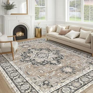 Imagem de Tapete vintage para sala de estar, 20 x 25 cm, grande, macio, lavável, tradicional, desgastado, para quarto, tapete para decoração de casa e escritório, preto e marrom