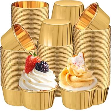 Imagem de Gandeer Pacote com 450 forros de cupcake dourados descartáveis a granel copos de muffin de 99 g para assar, papel de alumínio, mini metálico, descartável, festa, casamento, festival, suprimento