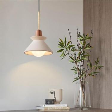 Imagem de Luminária Pendente Criativa de Cimento Wabi-Sabi, Lâmpada Pendente E27 de Madeira, Estilo Nórdico, Branca Fosca, Moderna, para Quarto, Cabeceira, Sala de Estar, Sala de Jantar, Cozinha, Bar,