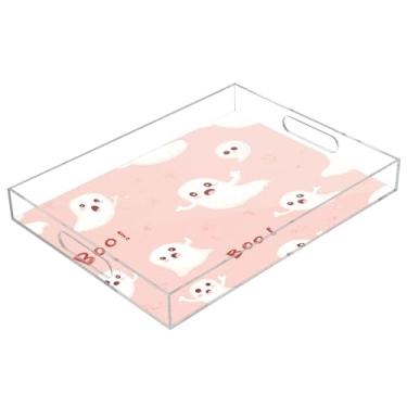 Imagem de xigua Bandeja de servir de acrílico fantasma de Halloween com alças à prova de derramamento, bandejas decorativas de festa de Halloween, bandeja organizadora de bancada para banheiro, cozinha, 30,5 x