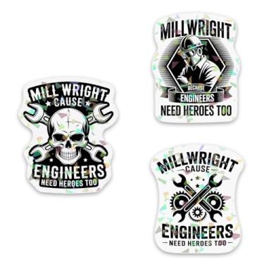 Imagem de Adesivos holográficos Millwright Cause Engineers Need Heroes Too (3 peças) Adesivos holográficos Millwright Engineering à prova d'água para laptop, garrafa de água, carro, capacete, capa de telefone