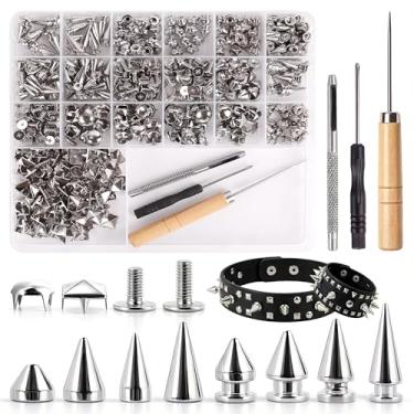 Imagem de Kit de 623 peças Punk Studs and Spikes - pontas para roupas com 8 tamanhos de cônicos, quadrados e redondos, artesanato, artigos de couro, acessórios de sapatos, coleiras de cachorro, decoração DIY