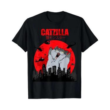 Imagem de Camiseta Feminina Engraçada E Fofa Com Estampa De Gato Catzilla Japonê