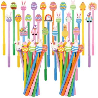 Imagem de LiYiQ 50 canetas fofas e divertidas de desenho de Páscoa, Kawaii, ovos de Páscoa, coelho, galinha, arco-íris, forma de gnomo, gel, preta, canetas fofas para escola, escritório, casa, presente de