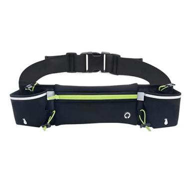 Imagem de Bolsa de cintura para corrida com suporte de garrafa – Bolsa de cinto refletiva à prova d'água com porta para fone de ouvido, Verde, Casual