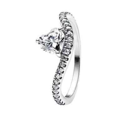 Imagem de Anel De Noivado E Casamento Feminino Em Prata 925 Com Zircônia Rosa Em