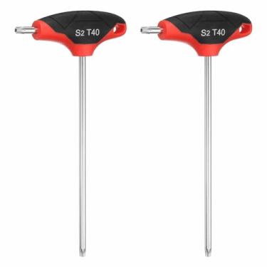 Imagem de HARFINGTON 2 peças de chave Torx com cabo em T T40 S2 chave em T de extremidade dupla de aço chave chave Torx chave sextavada ferramenta para manutenção doméstica automotiva, vermelho preto