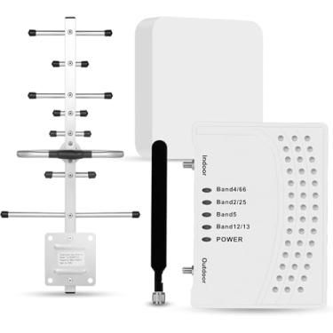 Imagem de Amplificador de celular para casa e várias salas, amplificador de sinal de celular com 2 antenas internas para banda 66/2/4/5/12/17/13/25, até 6000 m², Boost 4G 5G LTE para todas as operadoras dos EUA