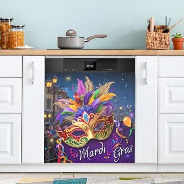 Imagem de ATTX Capa magnética para lava-louças Mardi Gras | Adesivo decorativo de eletrodomésticos de 58 x 66 cm para armários domésticos e eletrodomésticos (165)
