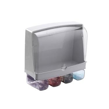 Imagem de Suporte de escova de dentes cinza montado na parede com vários espaços de armazenamento, suporte de pasta de dente com tampa caixa de armazenamento com copo rack de armazenamento de escova de dentes