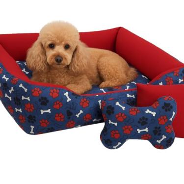 Imagem de Cama Pet 80x60cm Brinquedos Inclusos Conforto Superior (Ossinho azul com vermelho,Com Almofadinhas)