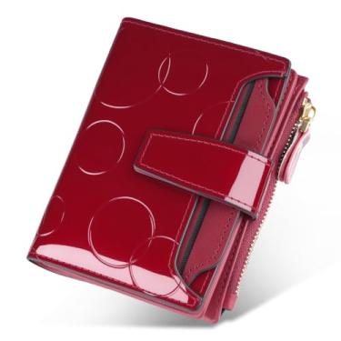 Imagem de Marlekarida Carteira feminina de couro nobre e elegante, lantejoulas, porta-cartão de identificação removível, estilo curto com três dobras, zíper e fecho de pressão, proteção RFID para proteger