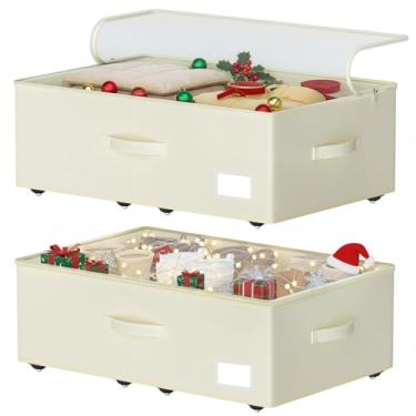 Imagem de EE-RoomWorld Armazenamento sob a cama com rodas, não é necessário montar caixas de armazenamento sob a cama de 25 cm de altura, grande capacidade de enrolar sob a cama, recipientes de armazenamento de