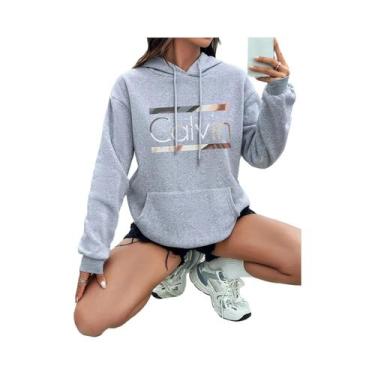 Imagem de Moletom Vintage Feminino Com Estampa De Letras Calvin, Manga Longa, Bo