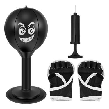 Imagem de ZJRDYYK Saco de pancadas para alívio de estresse com ventosa para adultos, sacos de boxe de mesa com rosto para adultos, jovens, escritório, amigos, casa, (preto)