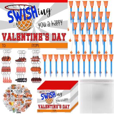 Imagem de 36 Set Valentine's Day Gifts Bulk Basketball Party Favors Basketball Hoop Pens Gift Set Basketball Keychains Stickers Basketball Card Sports Fans Party Prize Gifts Valentine's Present from Teacher
