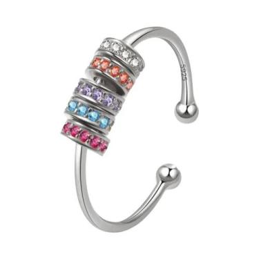 Imagem de Anel Giratório De Cobre Com Cristais Em Formato De Flor, Estrela E Lua