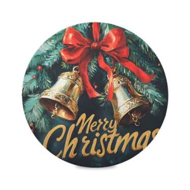 Imagem de STAYTOP Jogo americano redondo com sino de Natal, 6 peças, tapetes de mesa antiderrapantes fáceis de limpar para decoração de mesa de festa e churrasco
