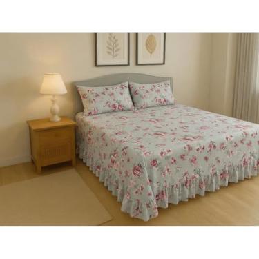 Imagem de Kit Colcha Lençol Com Babado Queen Casal 3 Peças Micropercal Toque De Algodão(Celina,Queen)