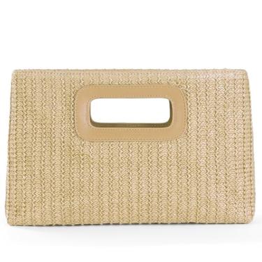 Imagem de ATQCOL Bolsa clutch de palha feminina com alça de praia bolsa de ombro transversal de palha para férias de verão, Caqui, Medium