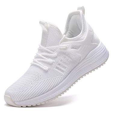 Imagem de SDolphin Tênis de corrida feminino – confortável espuma viscoelástica, leve, caminhada, tênis, treino, tênis, Todo branco respirável, 42